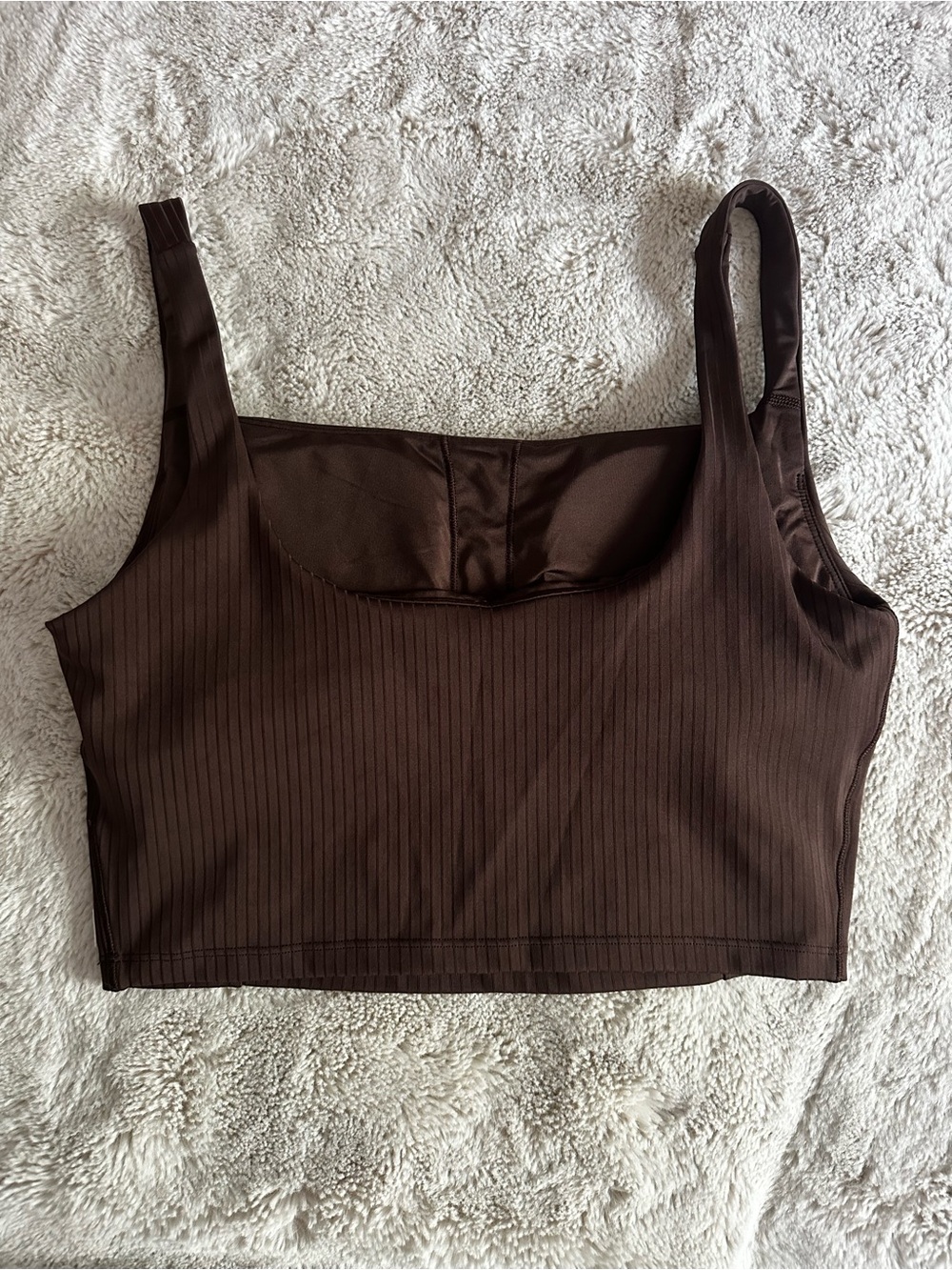 Cup Ribbed Square-Neck Crop Tank Top - Chocolate Brown - Picture 3 of 5